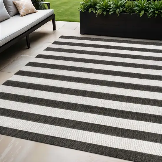 Black And Cream Striped Indoor Outdoor Area Rug Photo 6
