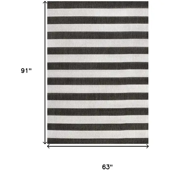 Black And Cream Striped Indoor Outdoor Area Rug Photo 2