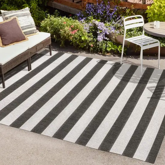 Black And Cream Striped Indoor Outdoor Area Rug Photo 9