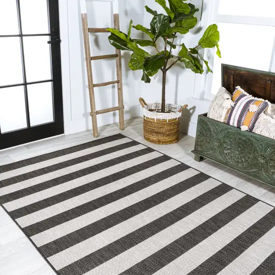 Black And Cream Striped Indoor Outdoor Area Rug Photo 7