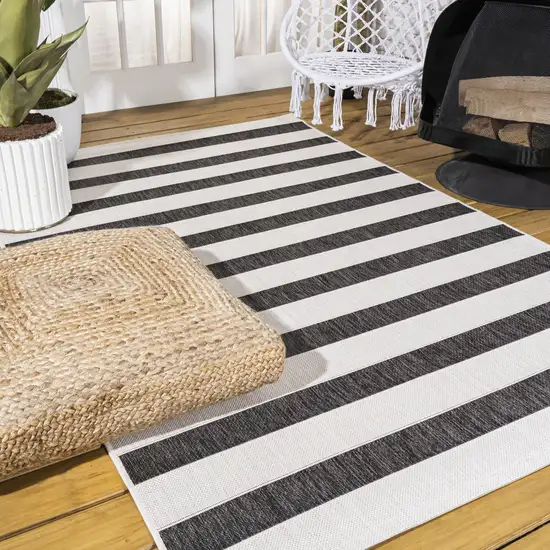 Black And Cream Striped Indoor Outdoor Area Rug Photo 7