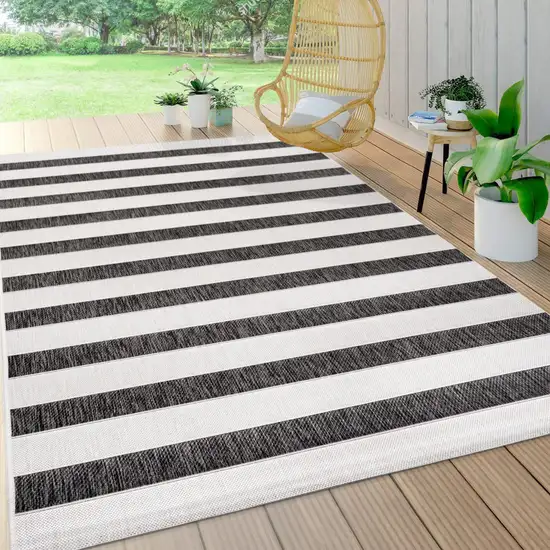 Black And Cream Striped Indoor Outdoor Area Rug Photo 6