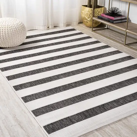Black And Cream Striped Indoor Outdoor Area Rug Photo 3
