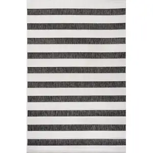Photo of Black And Cream Striped Indoor Outdoor Area Rug