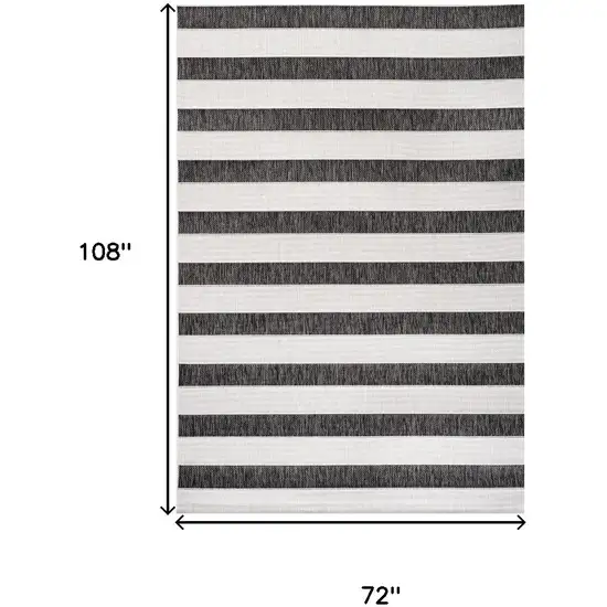 Black And Cream Striped Indoor Outdoor Area Rug Photo 3