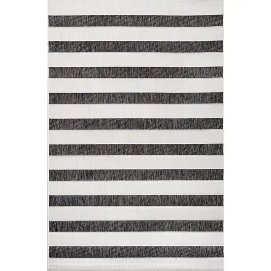 Black And Cream Striped Indoor Outdoor Area Rug Photo 1