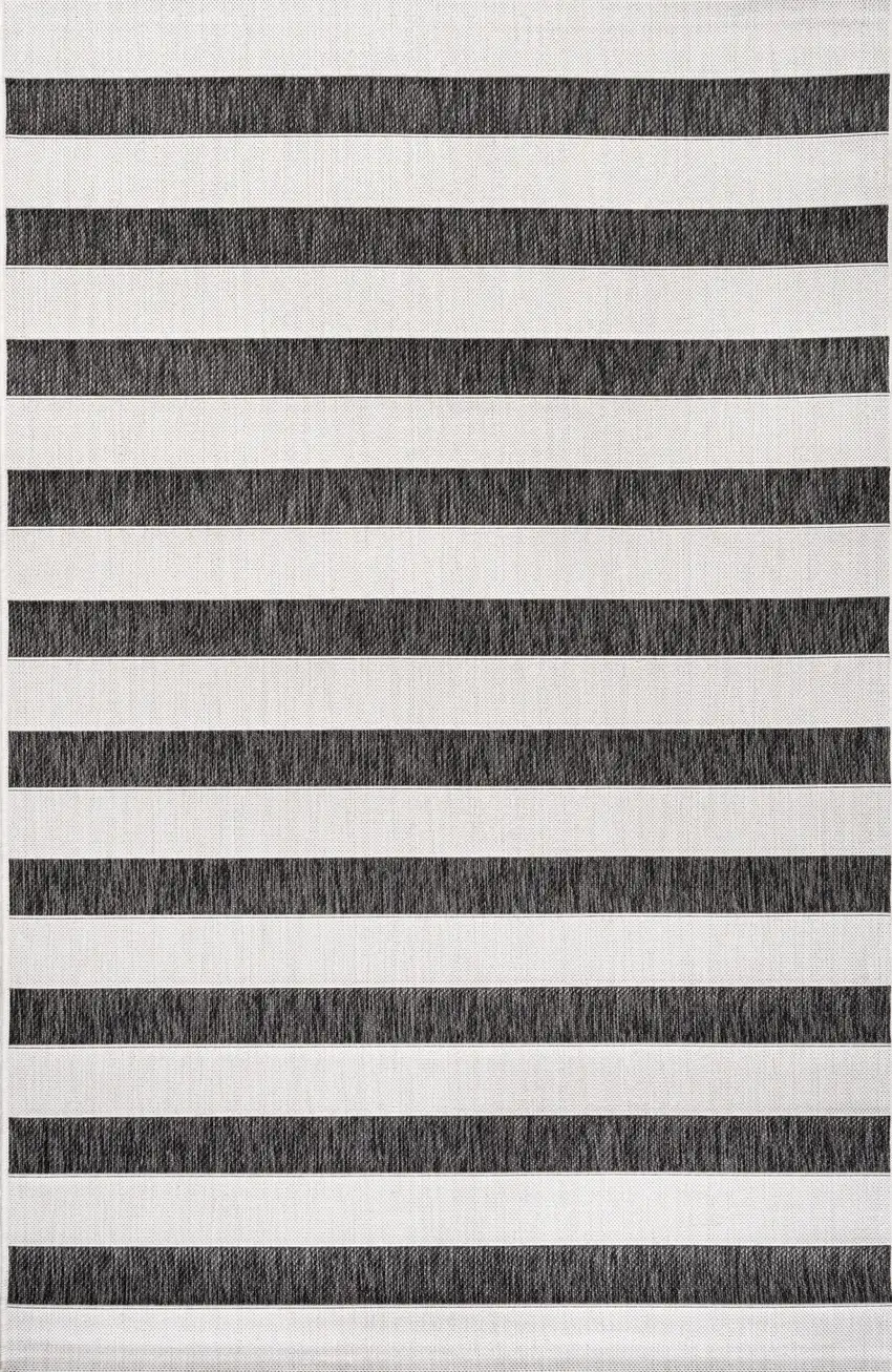 Black And Cream Striped Indoor Outdoor Area Rug Photo 1