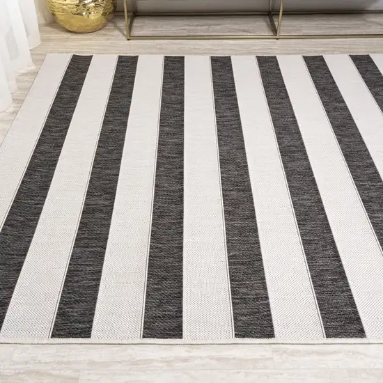 Black And Cream Striped Indoor Outdoor Area Rug Photo 4