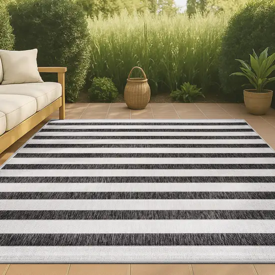 Black And Cream Striped Indoor Outdoor Area Rug Photo 2
