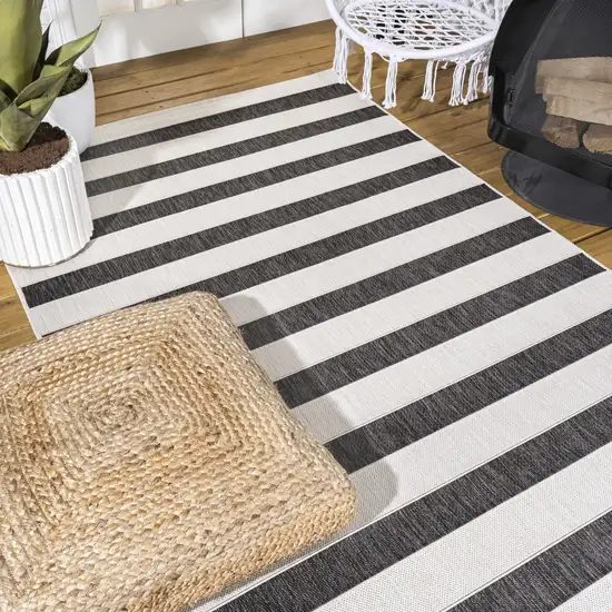Black And Cream Striped Indoor Outdoor Area Rug Photo 9