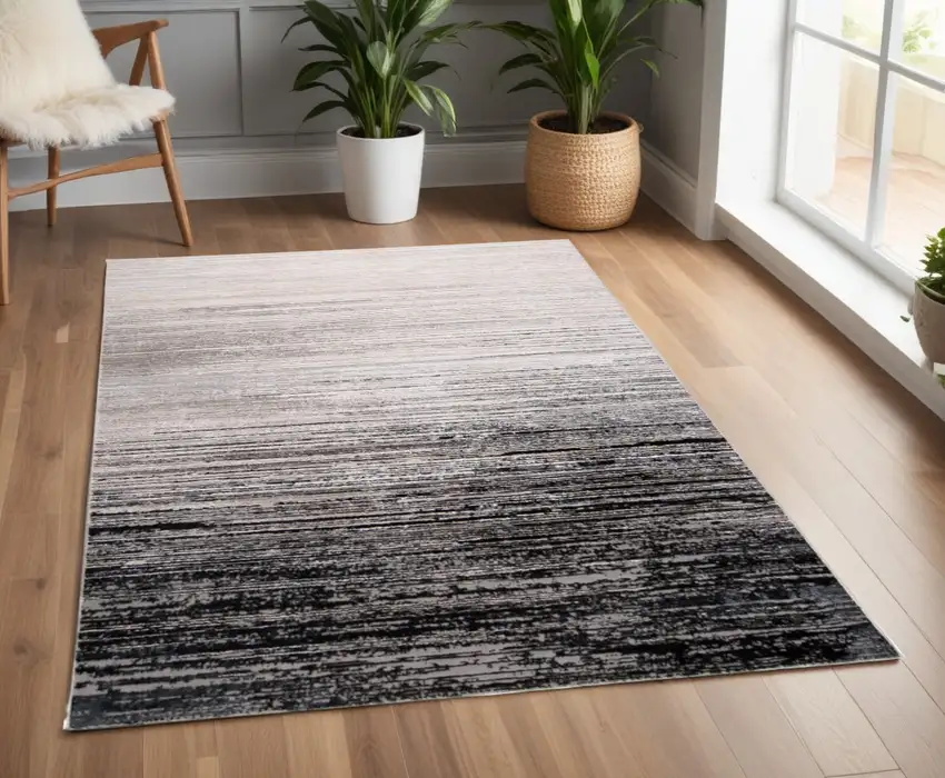 Beige and Black Abstract Non Skid Area Rug Photo 1