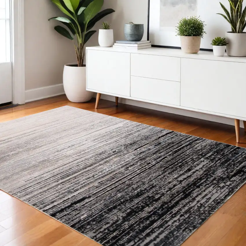 Beige and Black Abstract Non Skid Area Rug Photo 1