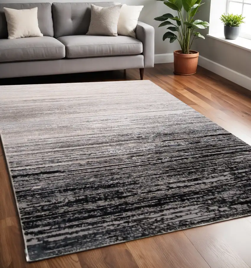 Beige and Black Abstract Non Skid Area Rug Photo 1
