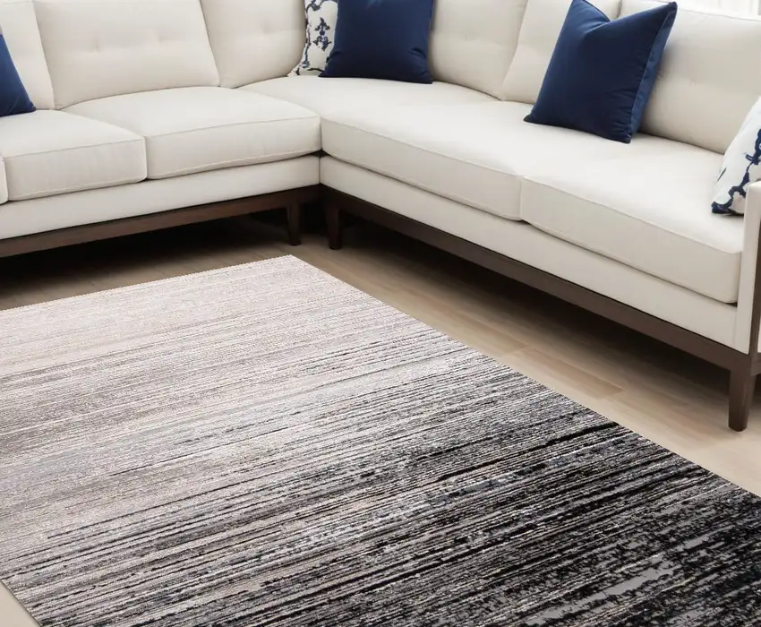 Black And Dark Gray Abstract Stain Resistant Area Rug Photo 1