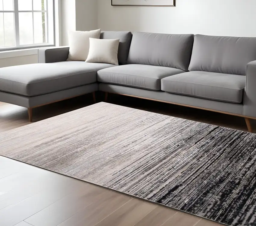 Black And Dark Gray Abstract Stain Resistant Area Rug Photo 1