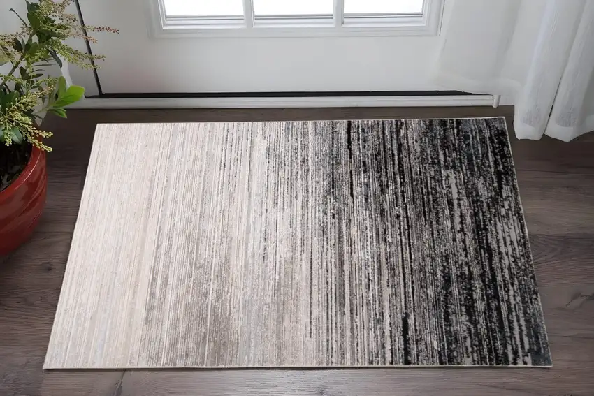 Black And Dark Gray Abstract Stain Resistant Area Rug Photo 1