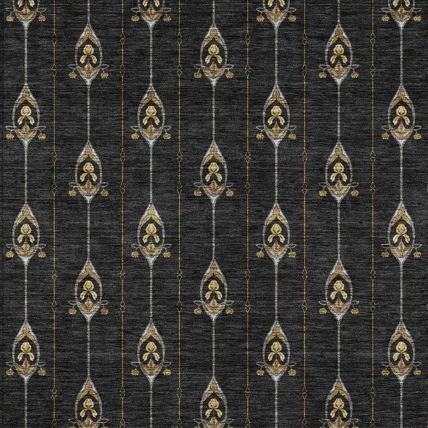Black And Denim Blue Geometric Washable Indoor Outdoor Area Rug Photo 3