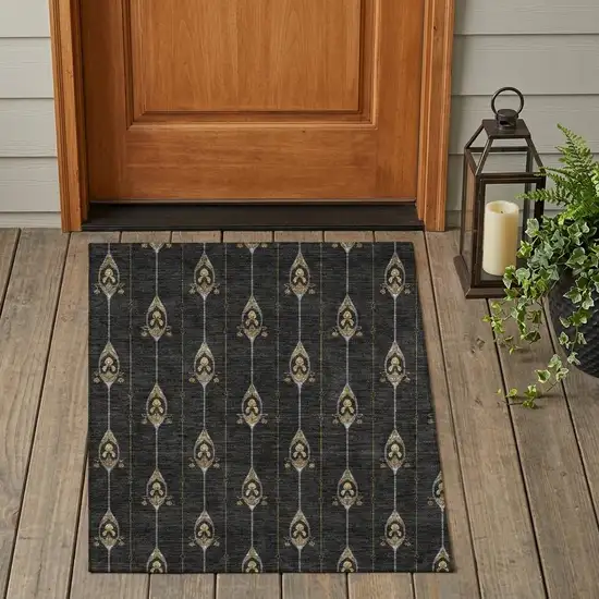 Black And Denim Blue Geometric Washable Indoor Outdoor Area Rug Photo 1