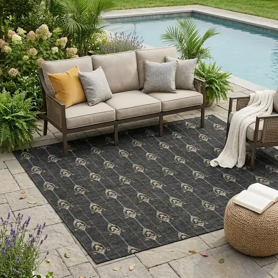 Black And Denim Blue Geometric Washable Indoor Outdoor Area Rug Photo 1