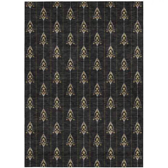Black And Denim Blue Geometric Washable Indoor Outdoor Area Rug Photo 3