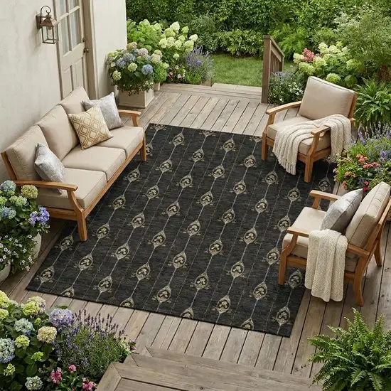 Black And Denim Blue Geometric Washable Indoor Outdoor Area Rug Photo 1