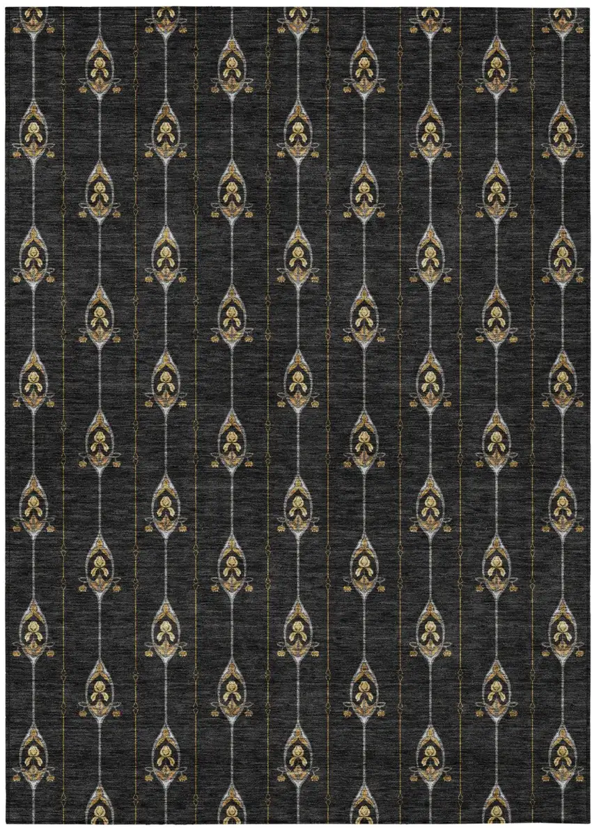 Black And Denim Blue Geometric Washable Indoor Outdoor Area Rug Photo 2
