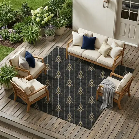 Black And Denim Blue Geometric Washable Indoor Outdoor Area Rug Photo 1