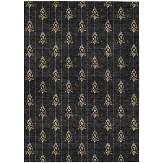 Black And Denim Blue Geometric Washable Indoor Outdoor Area Rug Photo 2