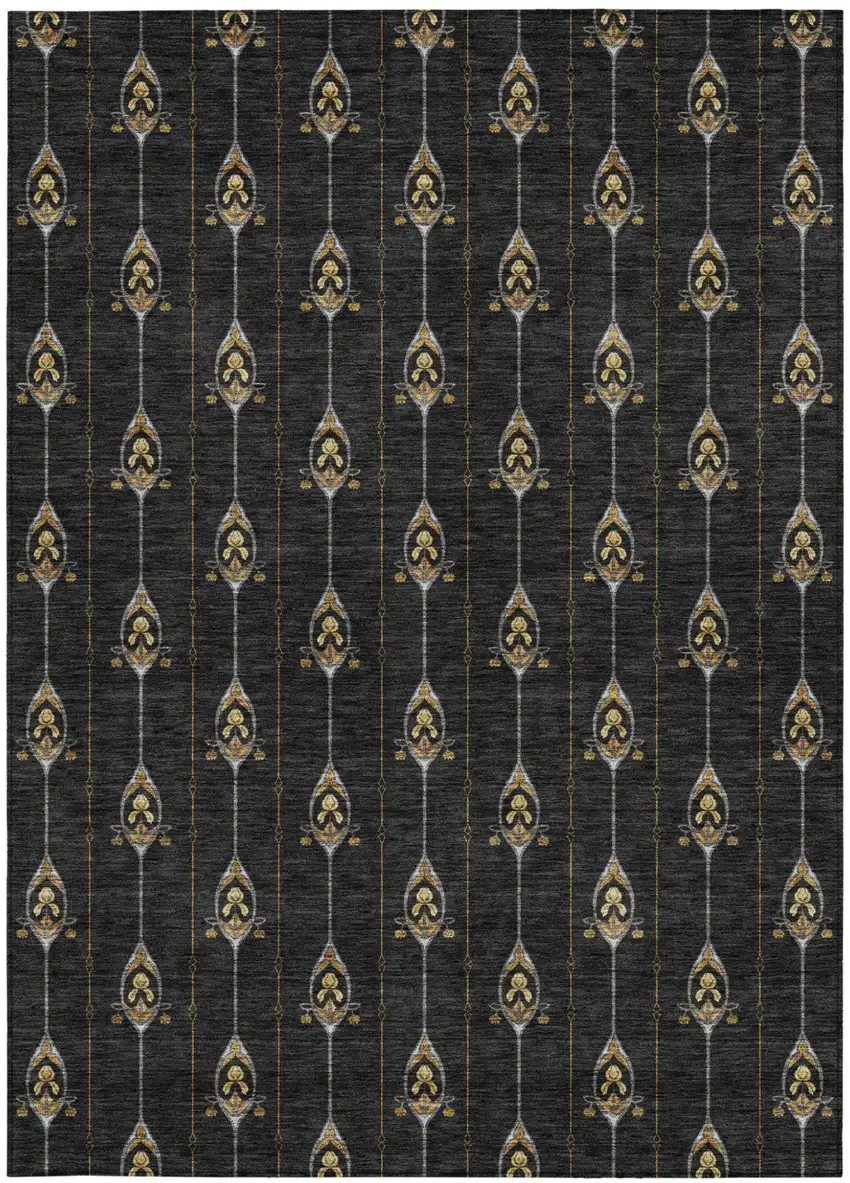 Black And Denim Blue Geometric Washable Indoor Outdoor Area Rug Photo 3
