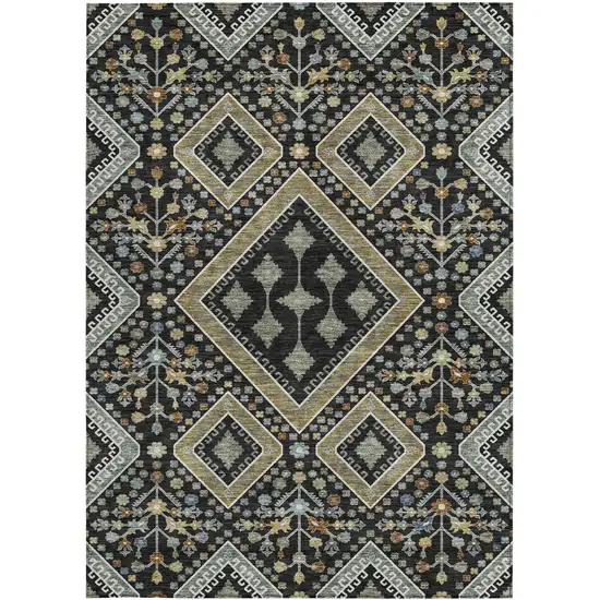 Black And Fern Green Medallion Washable Indoor Outdoor Area Rug Photo 3
