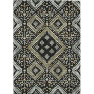 Photo of Black And Fern Green Medallion Washable Indoor Outdoor Area Rug