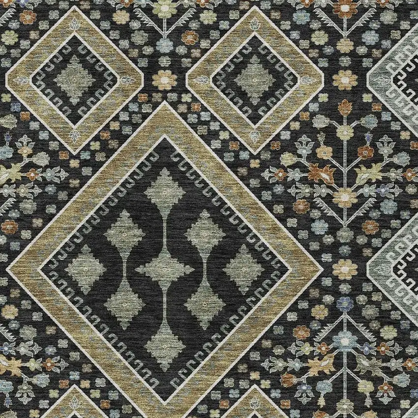 Black And Fern Green Medallion Washable Indoor Outdoor Area Rug Photo 2