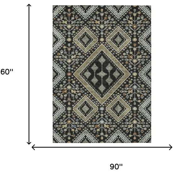Black And Fern Green Medallion Washable Indoor Outdoor Area Rug Photo 9