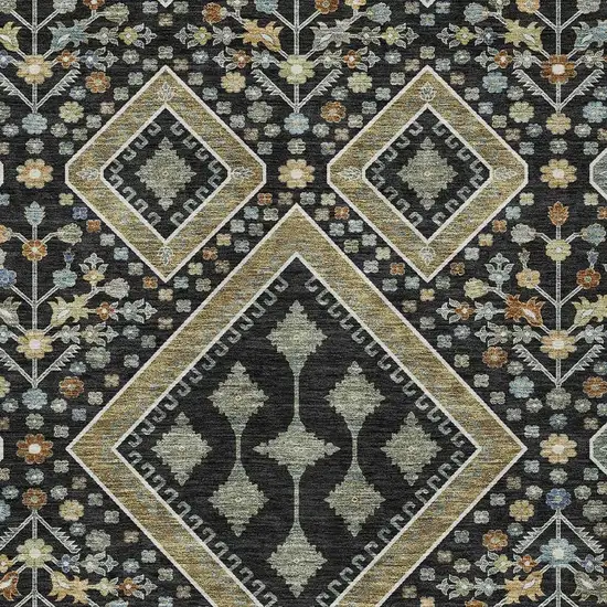 Black And Fern Green Medallion Washable Indoor Outdoor Area Rug Photo 2