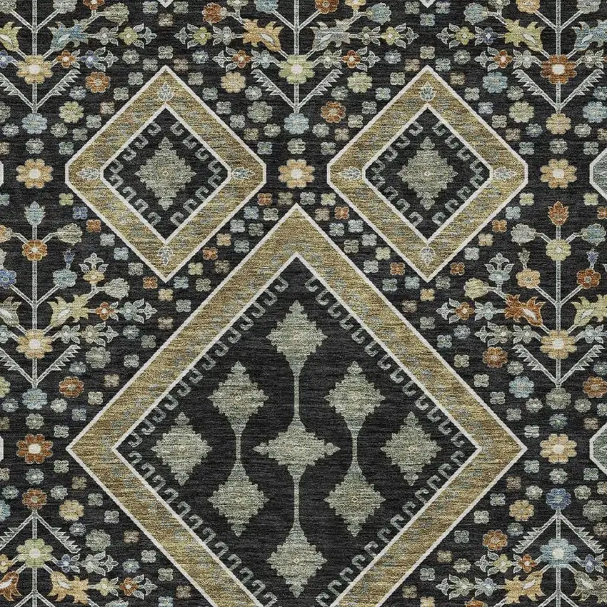 Black And Fern Green Medallion Washable Indoor Outdoor Area Rug Photo 2