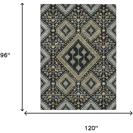 Black And Fern Green Medallion Washable Indoor Outdoor Area Rug Photo 9