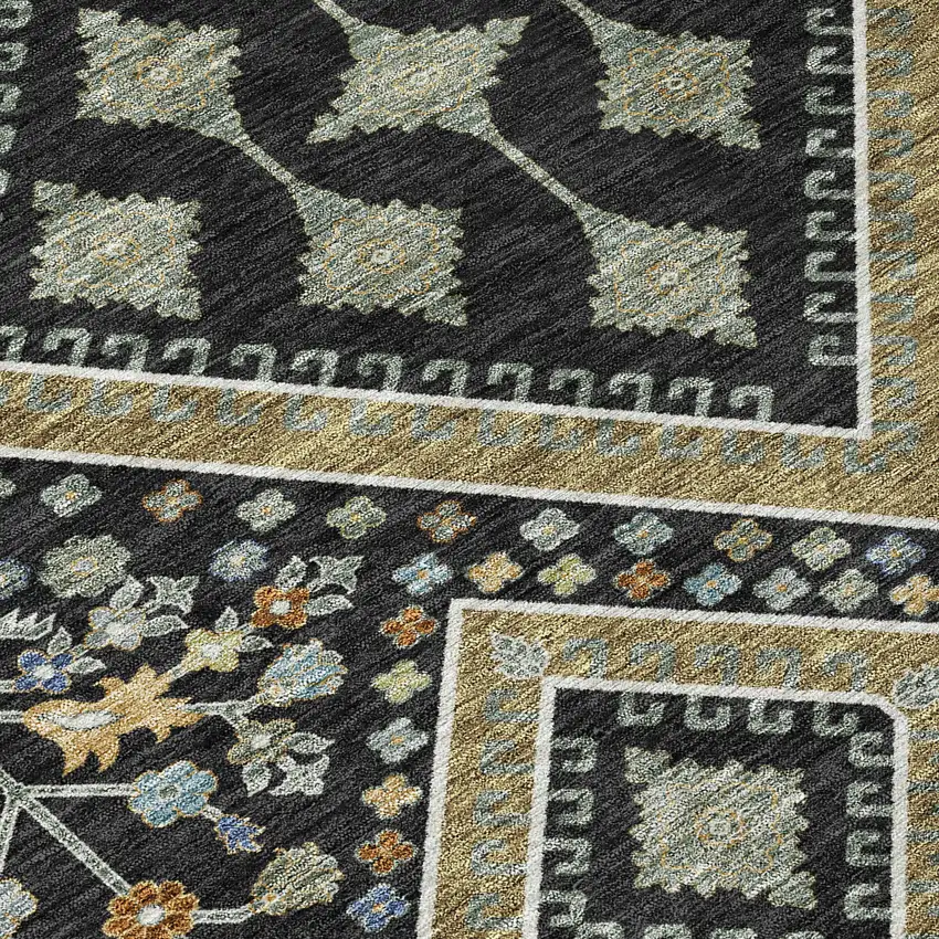 Black And Fern Green Medallion Washable Indoor Outdoor Area Rug Photo 8