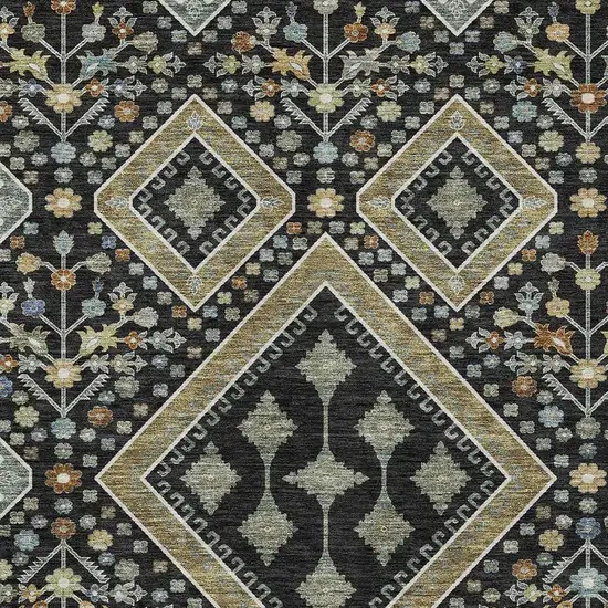 Black And Fern Green Medallion Washable Indoor Outdoor Area Rug Photo 2