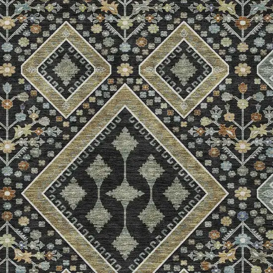 Black And Fern Green Medallion Washable Indoor Outdoor Area Rug Photo 2