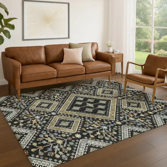 Black And Fern Green Medallion Washable Indoor Outdoor Area Rug Photo 5
