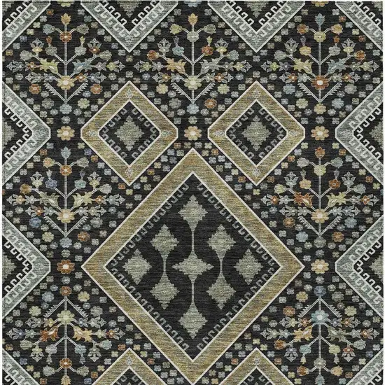 Black And Fern Green Medallion Washable Indoor Outdoor Area Rug Photo 3
