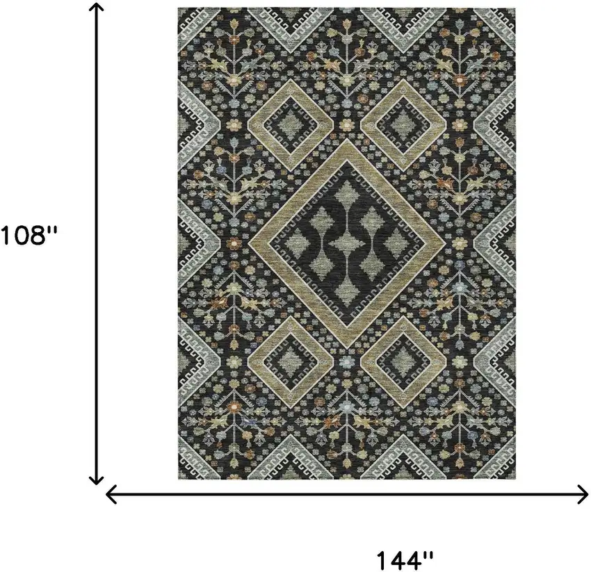 Black And Fern Green Medallion Washable Indoor Outdoor Area Rug Photo 9