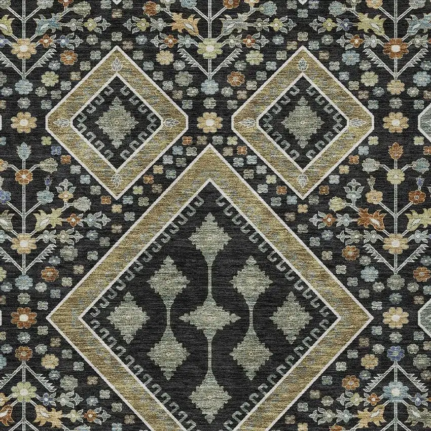 Black And Fern Green Medallion Washable Indoor Outdoor Area Rug Photo 2