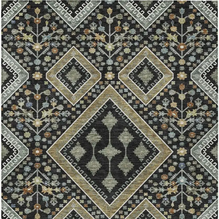 Black And Fern Green Medallion Washable Indoor Outdoor Area Rug Photo 3