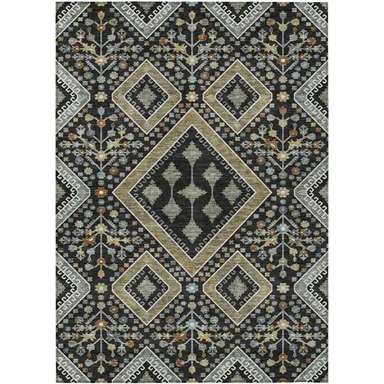 Black And Fern Green Medallion Washable Indoor Outdoor Area Rug Photo 1