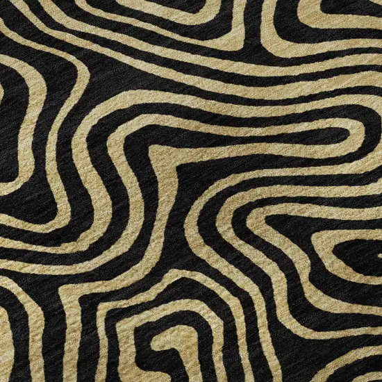 Black And Gold Abstract Washable Area Rug With UV Protection Photo 9