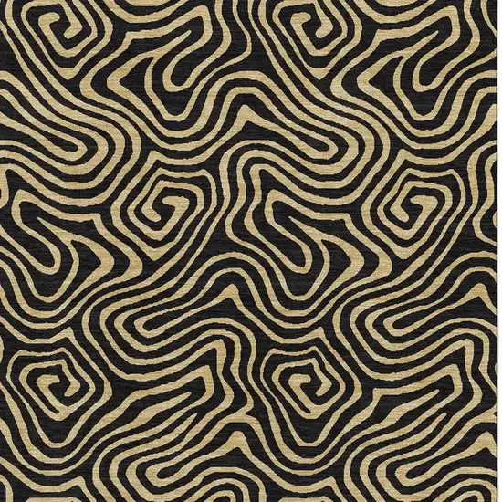 Black And Gold Abstract Washable Area Rug With UV Protection Photo 2