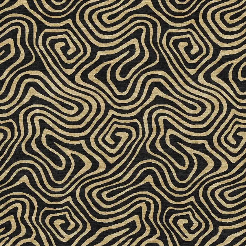 Black And Gold Abstract Washable Area Rug With UV Protection Photo 2