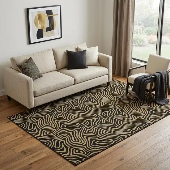 Black And Gold Abstract Washable Area Rug With UV Protection Photo 1