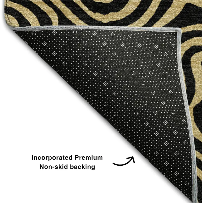 Black And Gold Abstract Washable Area Rug With UV Protection Photo 6